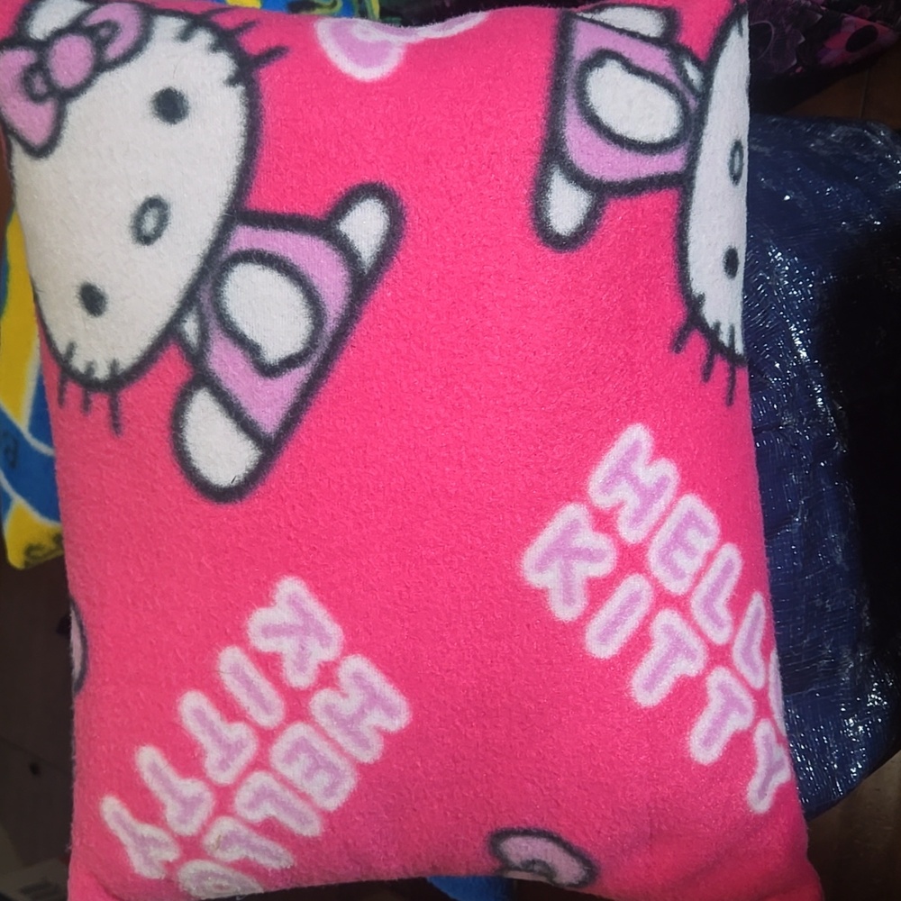 Hello Kitty Pink Fleece Pillow with pocket for laptop or notebook